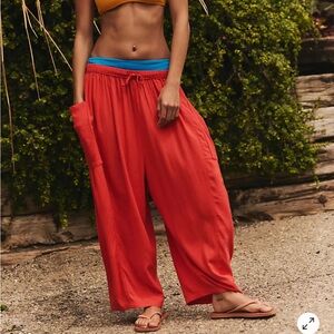 Free People Red Wide Leg Jumpsuit with Flowing Silhouette